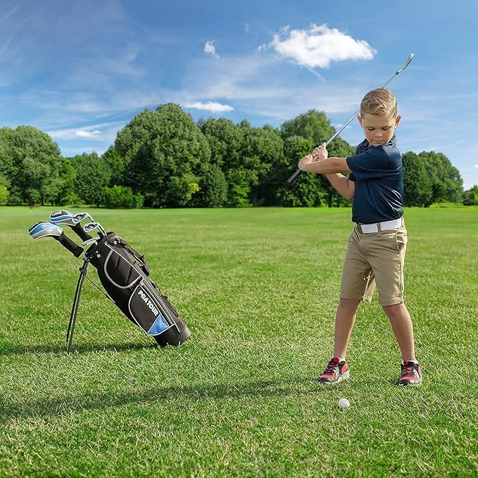 PGA Tour Youth Golf Club Set for Ages 8-12 (4’8”-5’2”) and 12+ (5’2”+), Right and Left-Handed Kids Golf Sets – Beginner Junior Golf Clubs with Lightweight Stand Bag, Mallet Putter, Hybrid, Driver