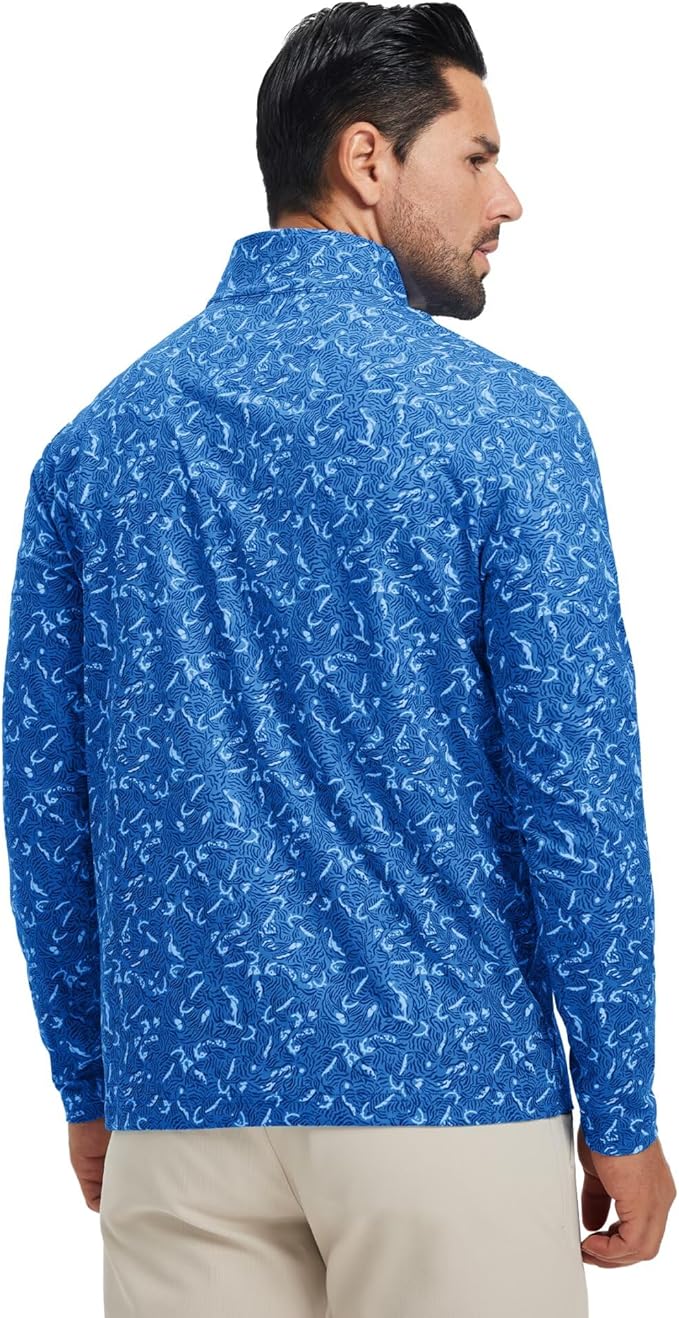 M MAELREG Quarter Zip Golf Pullover Men Dry Fit Long Sleeve Performance Wicking 1/4 Zip Full Print Pullover Mens Sweatshirt