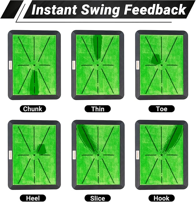 Golf Hitting Mat with Divot Board, Real-Time Swing Feedback Trainer, Indoor & Outdoor Chipping Practice Mat, Strike Training Aid, Turf Driving Impact Pad, Golf Accessories and Gifts for Men