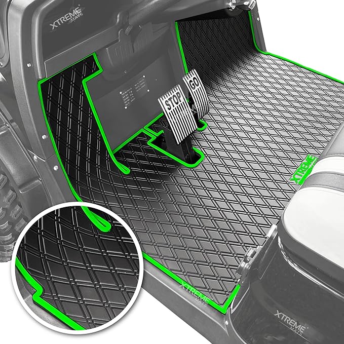 Xtreme Mats ICON Compatible, Full Coverage Golf Cart Floor Liner - Compatible with ICON Golf Carts (i20, i40) and Advanced EV (Gen1) - Green Trim
