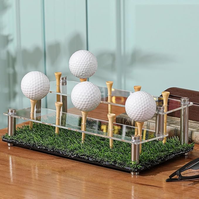 Acrylic Metal Golf Ball Display Case Golf Ball Holder with Black Base and Turf Golf Ball Stand Display Box for Golf Ball Decoration