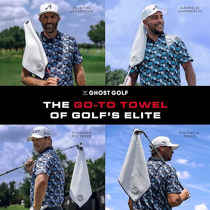 Ghost Golf Magnetic Towel (Greenside) - Premium Ultra-Absorbent Microfiber Golf Towel with Magnet for Golf Carts or Clubs - 18" x 18" Golfing Gear - Waffle Weave Pattern (White)