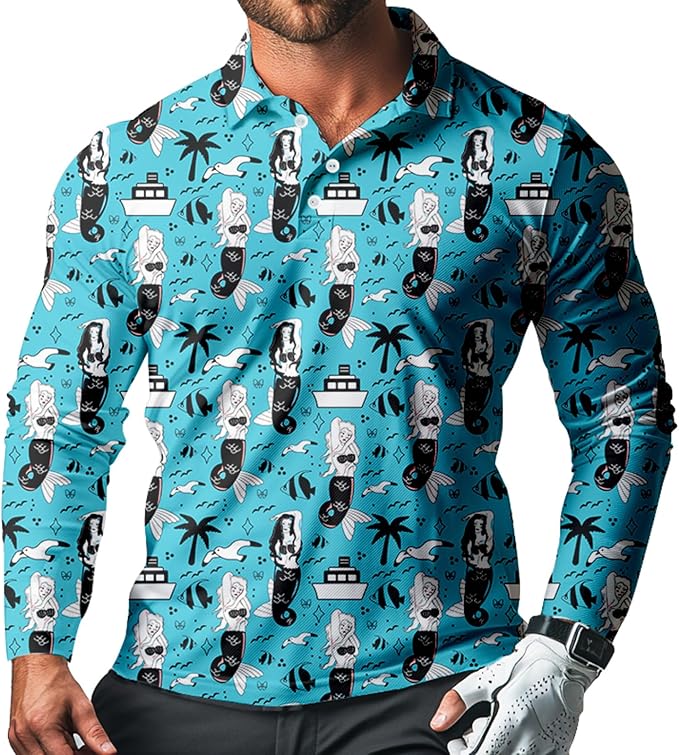 Men's Long Sleeve Golf Shirt Quick Dry 3 Button Work Fishing Outdoor Casual Collar Shirt