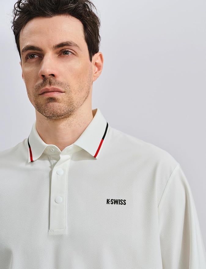 K-Swiss Men's Long Sleeve Polo Shirts - Golf Tennis Dry Fit Performance Moisture Wicking Casual Collared