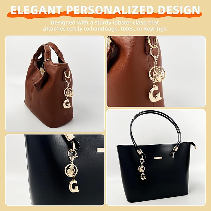 Gold Bubble Heart, Cherry, Bow & More Designs Letter Initial Keychain Bag Charms – Cute Purse Charms for Handbags