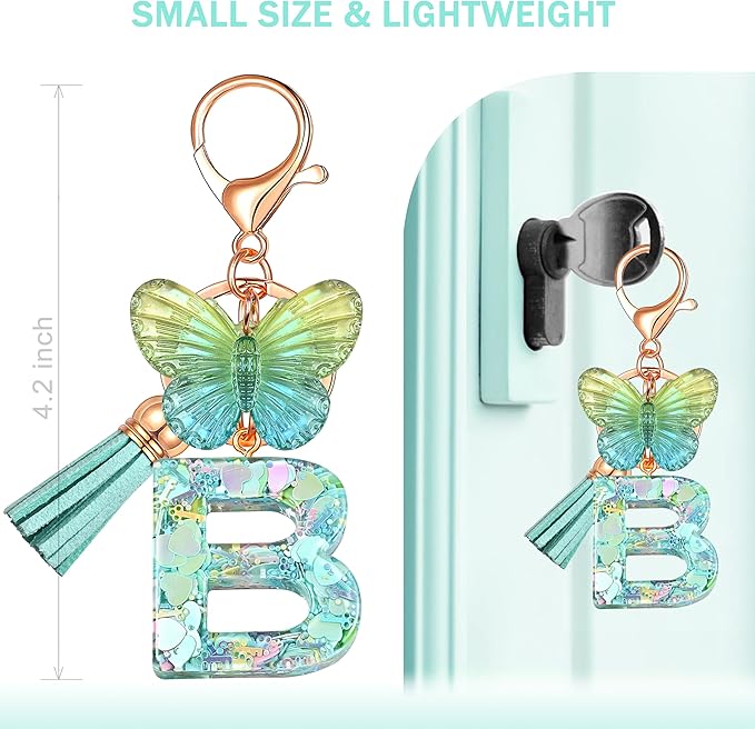 JINGUAZI Initial letter Keychains for Women Tassel Butterfly Pink Purple Cute Car Keychain for Wallet Backpack bag charm