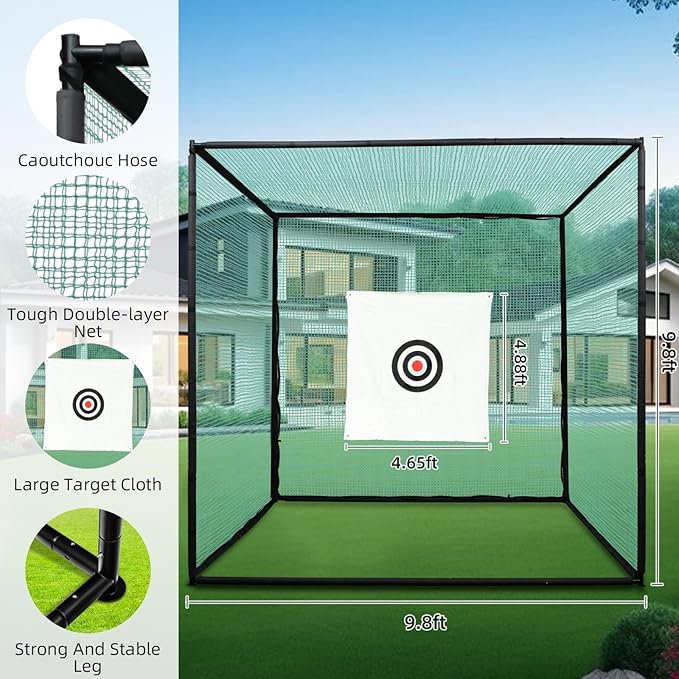 Golf Net for Backyard Driving Real Balls, 10x10x10 Ft Golf Hitting Net for Garage,Indoor/Outdoor Practice Net