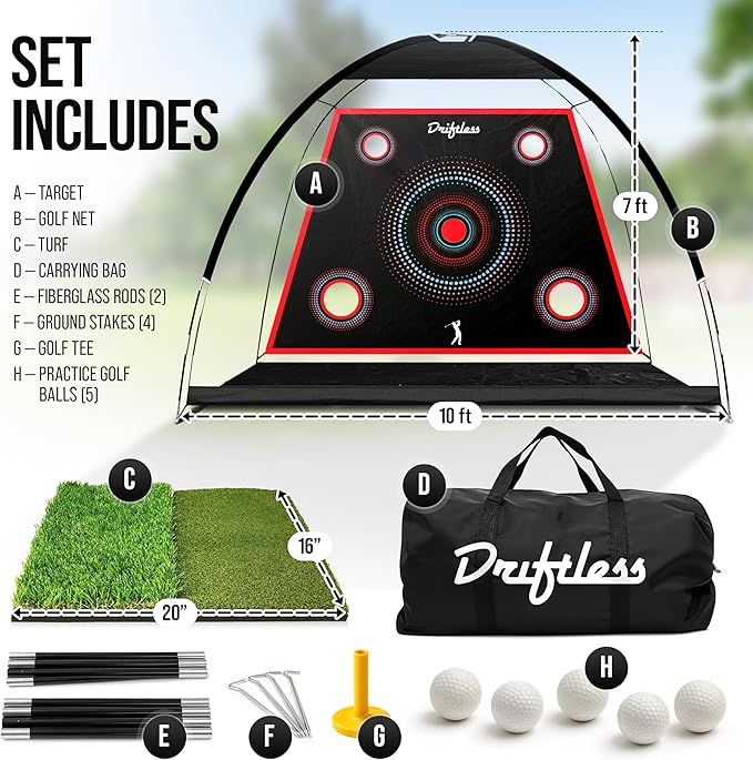 Golf Net – 10x7 ft Practice Net for Backyard Driving, Indoor Hitting Net with Mat, A Great Gift for Golfers or Dad – Golf Training Aid