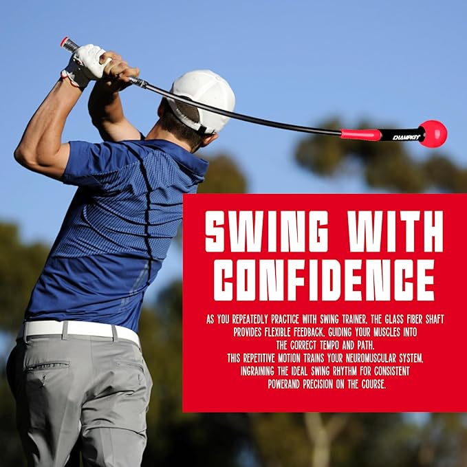 CHAMPKEY Professional Golf Swing Trainer with Customizable Size Grip - Come with 2 Golf Alignment Sticks - Choose Grip Size and Swing Training Aid Length
