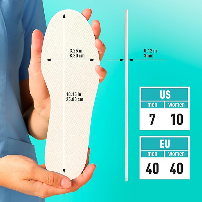 Shoe Filler Insert - Full Length Daily Latex Foam Shoe Inserts, Shoe Insoles for Shoes That are Too Big, 3 Pairs (EU 40, US Women 10 Men 7)
