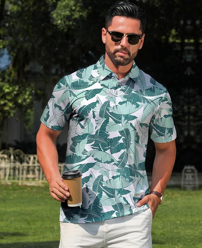 zeetoo Men's Polo Shirts Hawaiian Golf Polos Shirts Short Sleeve Performance Moisture Wicking Mens Golf Shirts