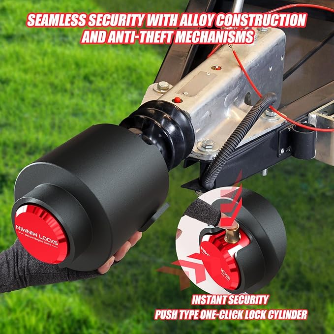 2-5/16" Heavy Duty Trailer Hitch Lock - Ball Coupler&Safety Chains Anti-Theft,Travel RV/Pop-Up Camper/Boat/Truck/Motorcycle/ATV/UTV/Flatbed/Cargo/Dump/Utility Trailer Tongue Lock Secure Design