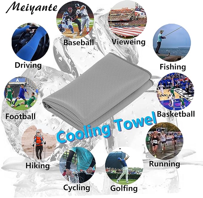 Cooling Towel for Neck and Face - 43.3" x 15.7" - Quick-Dry Microfiber - Ideal for Hot Weather, Gym, Fitness, Camping, Yoga - Light-Gray