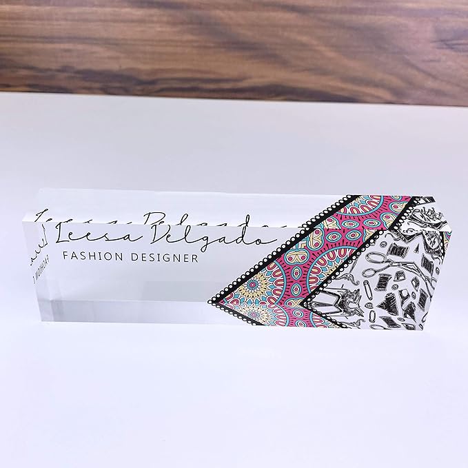 Artblox Personalized Name Plate For Desk | Black & White Marble Design On Clear Acrylic Glass | Custom Plaque Desk Name Plate Personalized Your Name And Credentials Office Office Sign Engraved Plaque