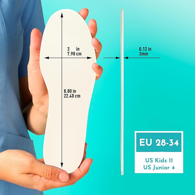 Shoe Filler Insert - Full Length Daily Latex Foam Shoe Inserts, Shoe Insoles for Shoes That are Too Big, 3 Pairs (EU 28-34, US Kids 11- US Junior 4)