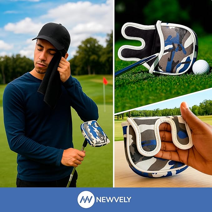 Golf Club Putter Cover Headcover for Blade Mallet Putter Cover with Magnetic Closure and Golf Towel