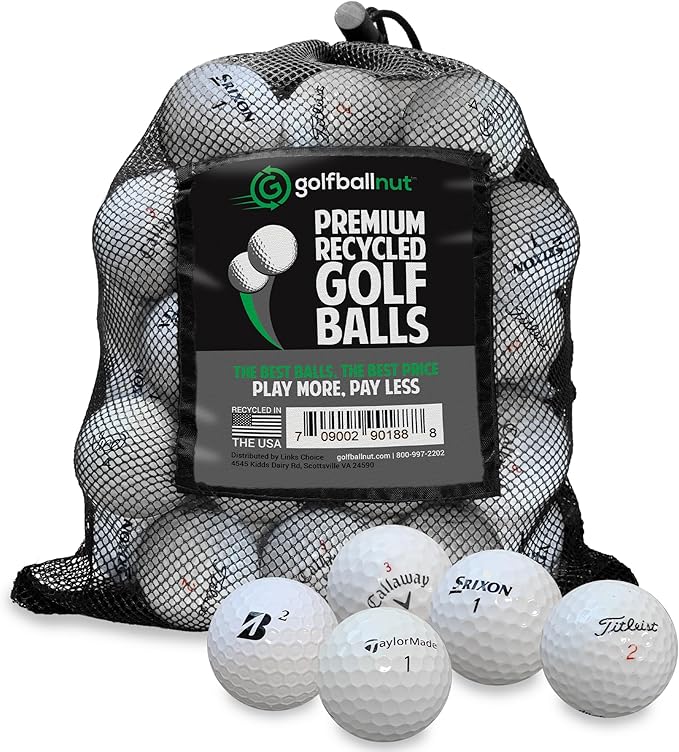 Golf Ball nut - 48 Used Golf Balls – Recycled Premium Brands Assorted Mix for Practice & Play – 5A/4A Premium Condition Mix – Includes Mesh Bag – Budget-Friendly & Sustainable Golf Balls
