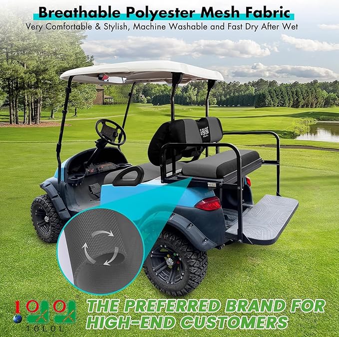 10L0L Golf Cart Front and Rear Seat Cover Set for Club Car Precedent/Onward/Tempo & Yamaha G29 Drive/Drive 2,Stylish 4 Passenger Front Back Seat Covers,Breathable Washable Polyester Mesh (Black/Grey)