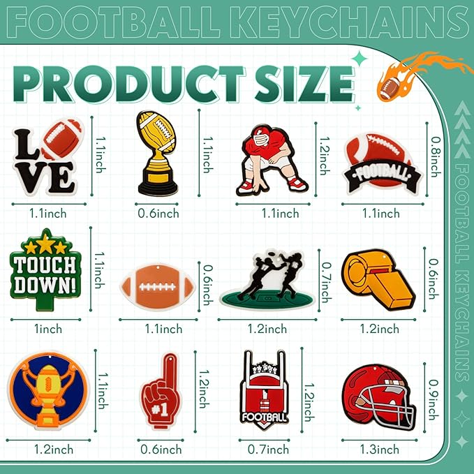 Batiyeer 72 Pack Football Keychains Bulk Party Favors Sports Ball Key Chains Funny Keyring Gifts for Women Men Birthday Supplies
