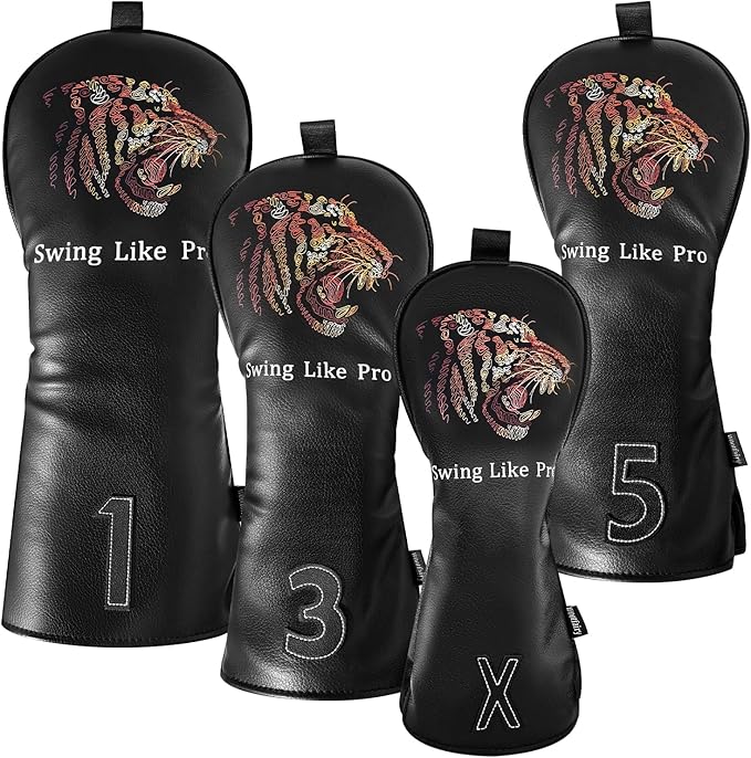 Golf Club Cover for Driver Fairway Wood Hybrid Mallet Putter Cover, Wootfairy Golf Club Headcovers Waterproof Leather White Accessories Compatible with Taylormade Odyssey and More Brand