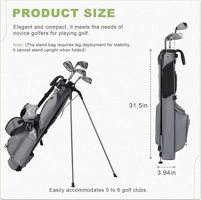 Golf Lightweight Stand Carry Bag– Easy to Carry and Durable Pitch n Putt Golf Bag for The Driving Range, Par 3 and Executive Courses，Fits Up to 5-6 Clubs