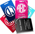 Personalized Metal Luggage Tags for Suitcases - Laser Engraved Monogram Custom ID Luggage Name Tag Pink Black - Travel Bag Backpack Tags for Kids Women Golf Baggage Accessories