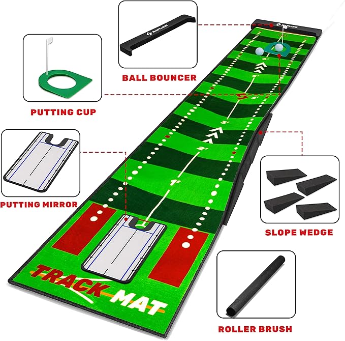 SAPLIZE Golf Putting Mat/Putting Green Mat - Adjustable Slope, Trajectory Tracking, Automatic Ball Return & Pong Game Modes |Portable Practice Green for Home, Office, Indoor & Outdoor