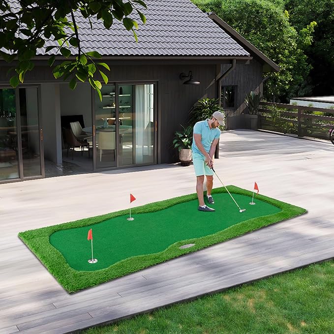Golf Putting Green Mat Professional Practice Mat with Putter,Movable Golf Cup, Slope Pad Professional Practice Mat for Outdoor/Indoor Training