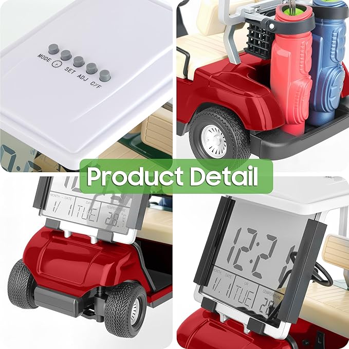 10L0L Mini Golf Cart Alarm Clock LCD Display Calendar Golf Gifts for Men Fans Golfers Superior Race Souvenir Novelty (Red)