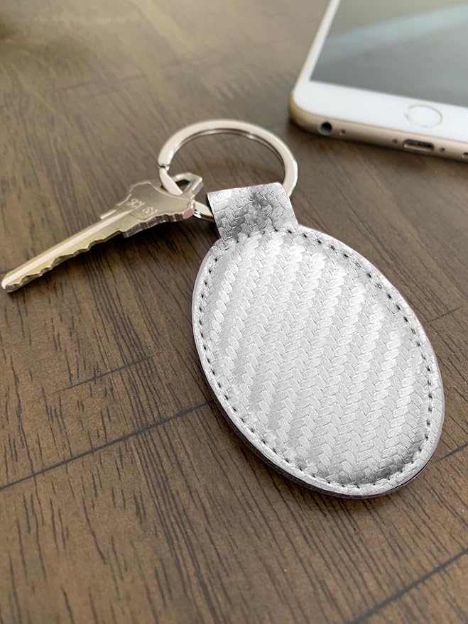 LaserGram Oval Keychain, Off Road Racer, Personalized Engraving Included (Carbon Fiber Silver)