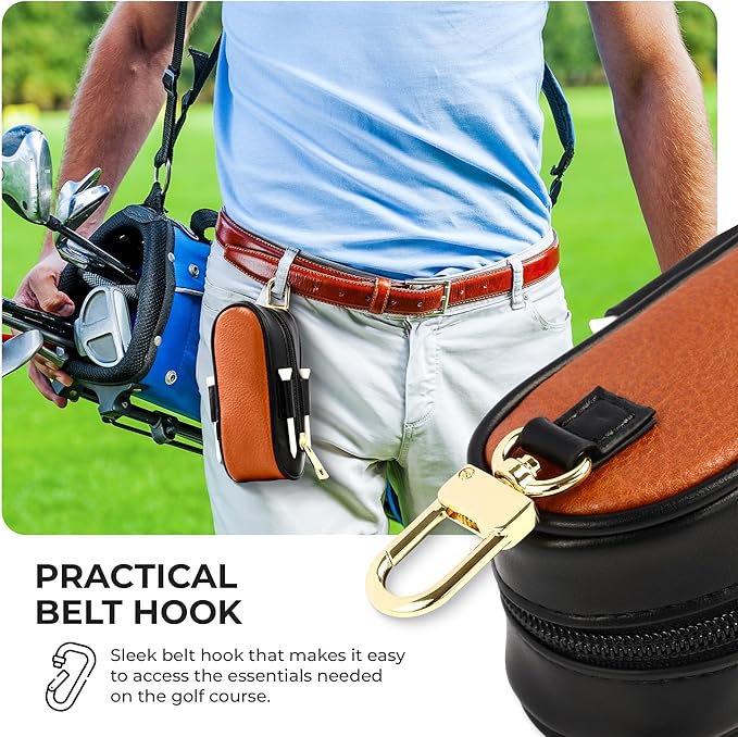 Christmas Golf Gift for Men and Women - Luxury Golf Accessories Set, Vegan Leather Case, 12 Golf Balls, Tees, Divot Tool Knife & Bag with Hook - Perfect Stocking Stuffer