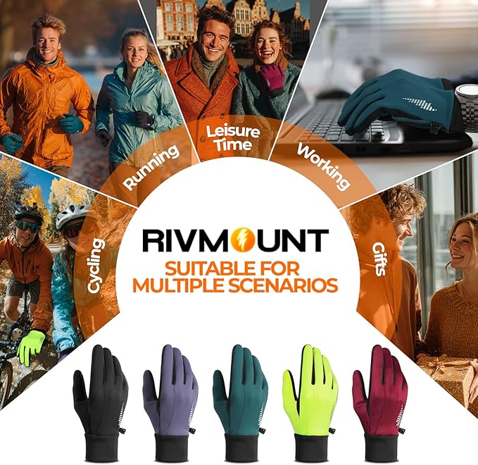 rivmount Winter Gloves Women Men for Cold Weather, Running Driving Cycling, Water-Resistant & Touch Screen, Snow Ski Gloves Liner, Warm Glove for Daily Work & Sports Outdoor