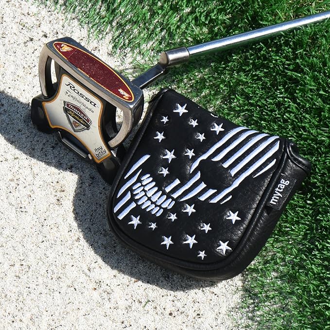 mytag Skull Skeleton Golf Head Covers Black Synthetic Leather Golf Headcovers Set Fits Driver Fairway Wood Hybrid/Utility Putter Iron Wedge Headcover