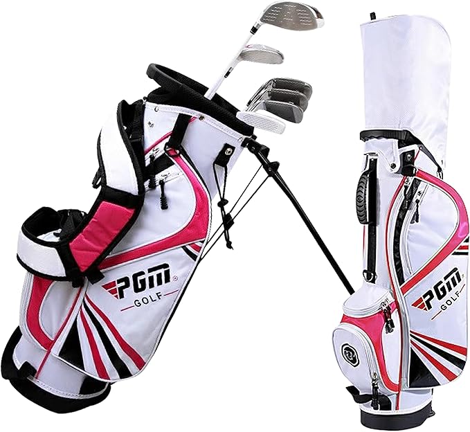 PGM Golf Club Set - 9 Pieces Junior Complete Golf Club Set for Kids Children - Right Handed - Driver(#1), Hybrid, Iron(#7,#9,#S), Putter, Golf Stand Bag