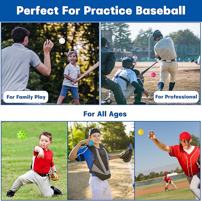 Coopay 12/50/100 Pack Baseball Practice Balls Plastic Training Balls Lightweight Hollow Softballs with a Drawstring Bag for Hitting, Baseball Training Indoor Outdoor Use