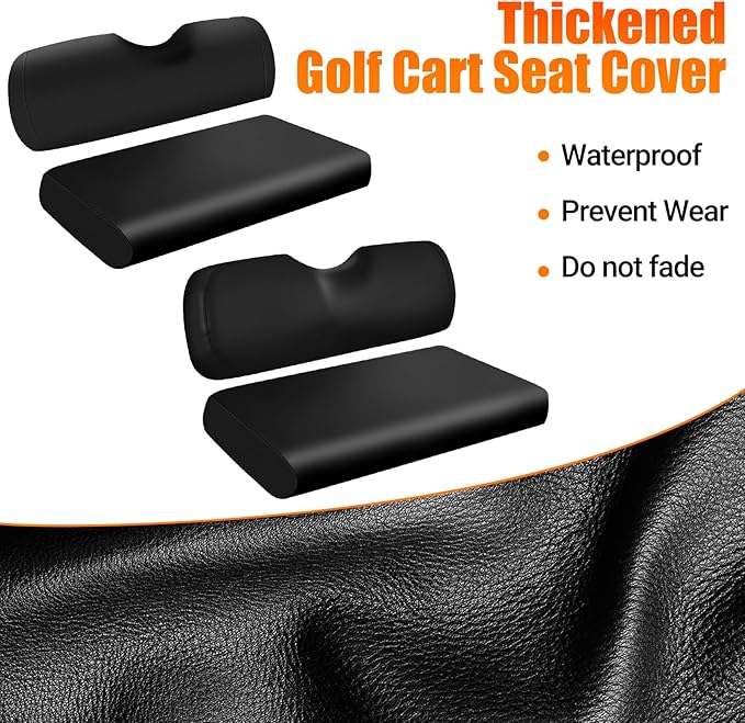 4PCS Golf Cart Seat Covers Compatible with EZGO TXT 1994-2013 Front & Aftermarket Rear Seat Kits | Waterproof Thickened PU Leather | No Staple Installation, Black