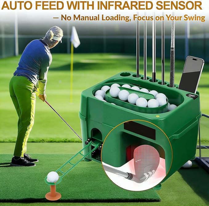 Automatic Golf Ball Dispenser Machine, 40-Ball Capacity Tee-Up Trainer with Dual-Mode Height Adjustment, Golf Practice Tool for Driving Range & Home Use