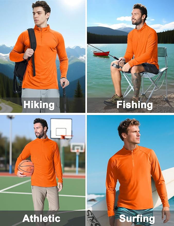 CRYSULLY Men's Long Sleeve 1/4 Zip Shirts Sun Protection Pullover UPF 50+ Rash Guard Running Lightweight T Shirt