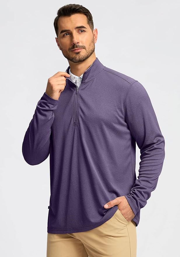 Obla Golf Quarter Zip Pullover for Men Mock Neck Sweatshirt Lightweight Sun Protection Men's Long Sleeve Golf Shirt