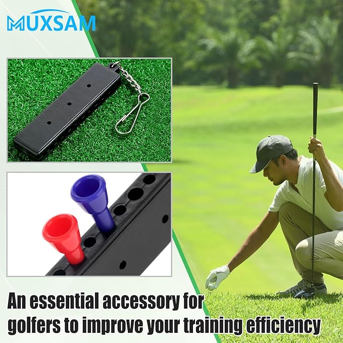 MUXSAM Black Golf Tee Holder for Bag, 1-Pack Golf Tee Carrier with 12 Tee Hole 3 Ball Markers Holes Keychain Golf Accessory