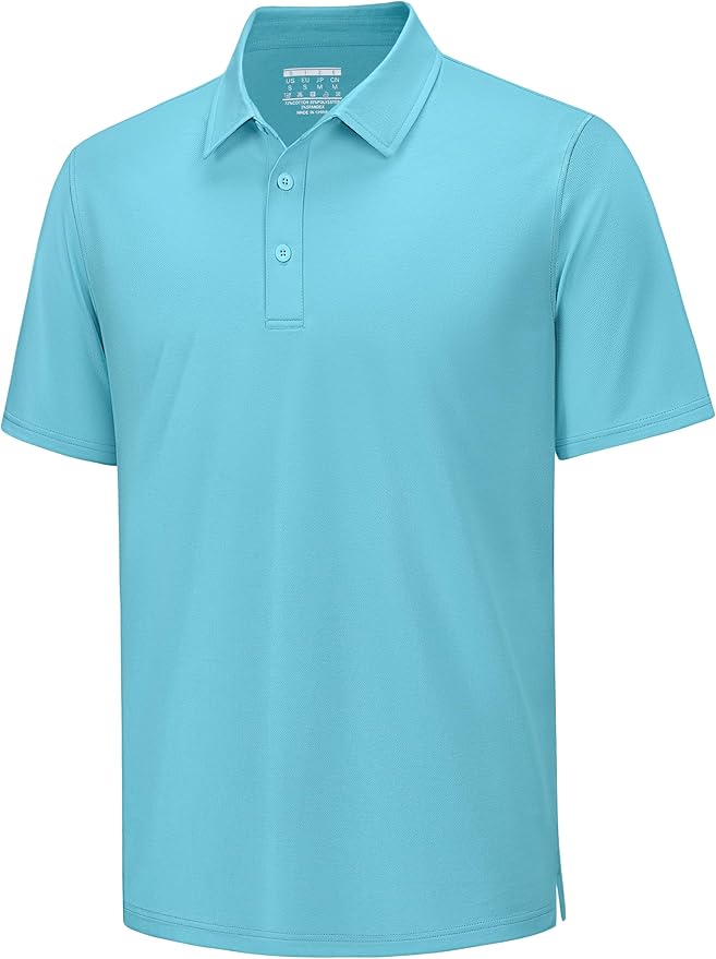 TACVASEN Mens Polo Shirts Short Sleeve Pique 3 Buttons Golf Polo Cooling Performance Moisture Wicking Shirt