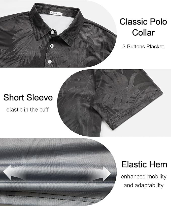 zeetoo Men's Polo Shirts Hawaiian Golf Polos Shirts Short Sleeve Performance Moisture Wicking Mens Golf Shirts