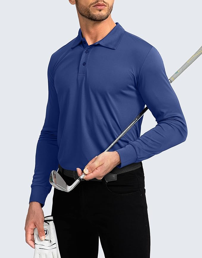 Men's Polo Shirt Long Sleeve Golf Shirts Lightweight UPF 50+ Sun Protection Cool Shirts for Men Work Fishing Outdoor