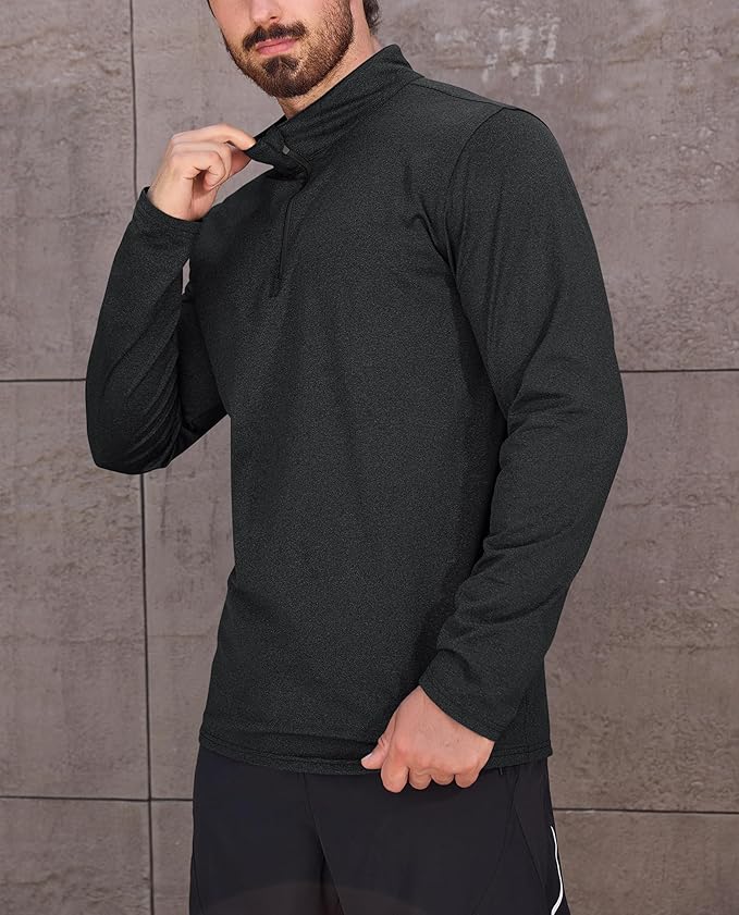 KEFITEVD Men's Quarter Zip Pullover Fleece Lined Long Sleeve Golf Shirt 1/4 Zip Sweatshirts Thermal Winter Sweaters