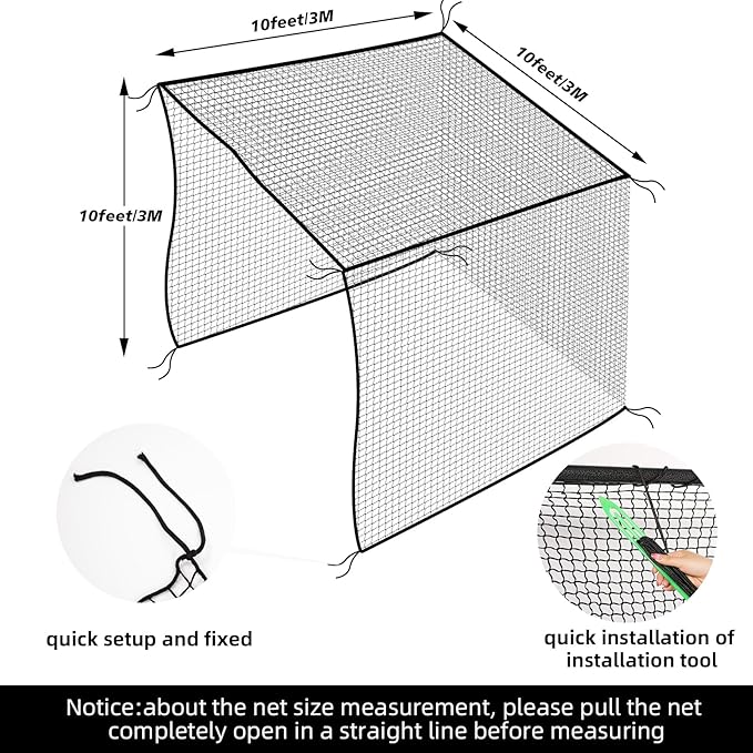 Golf Net,10Feet Golf Practice Net with 12pcs Spring snap and 4pcs Carabiner, Sports Practice Barrier Net, Heavy Duty Ball Netting Golf Hitting Net, DIY Ball Net,Baseball Net and Chipping Net
