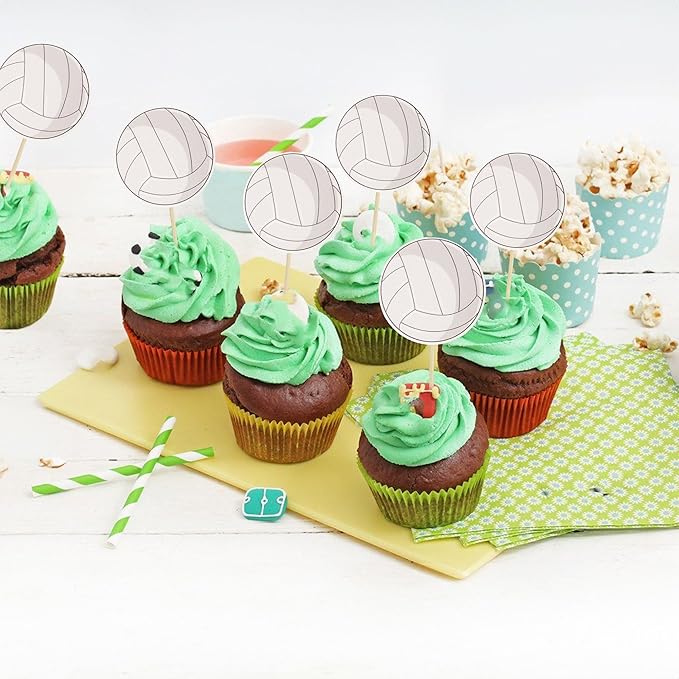 36Pcs Volleyball Cupcake Toppers Sport Balls Cupcake Picks Volleyball Theme Birthday Party Baby Shower Sport Game Party Cake Decorations Supplies