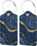 2PC Dark Blue Marble Luggage Tags Leather Suitcase Tag Privacy Name ID Card Quick to Find Out Travel Bag Labels with Stainless Steel Loop for Women Men Chilren Set of 2