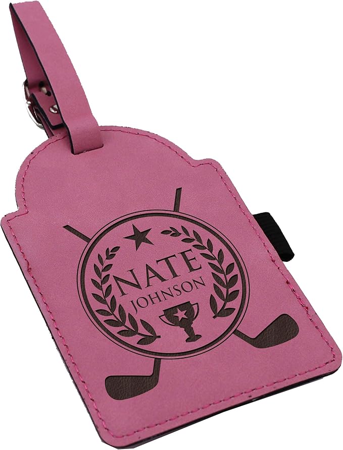Custom Engraved Golf Luggage and Bag Tag - Personalized Golfing Accessories Gift for Golfer, Mom, Dad, Him, Her (Pink)