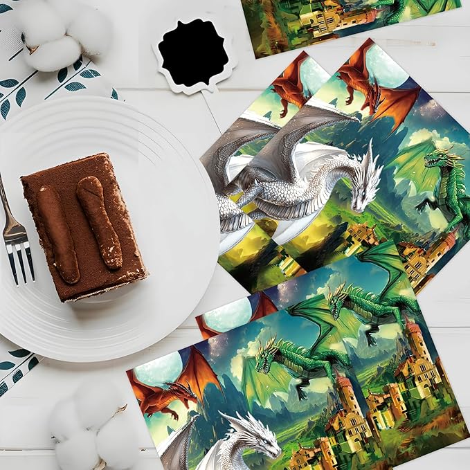 Dragon Birthday Party Napkins Decorations, Disposable Paper West Dragon Napkins Supplies Pack of 50, Cool Baby Shower Party Decor Size 6.5 Inch