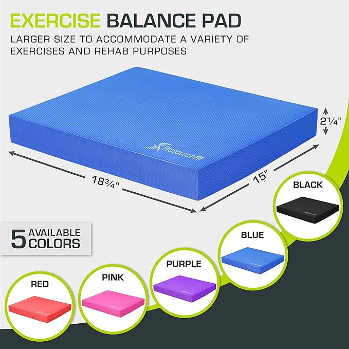ProsourceFit Exercise Balance Pad – Large Cushioned Non-Slip Foam Mat & Knee Pad for Fitness, Stability Training, Physical Therapy, Yoga 15"x19", Blue